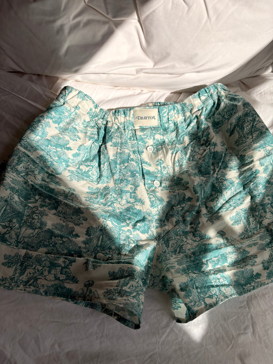 Classic Toile de Jouy Green Unisex Boxer Shorts