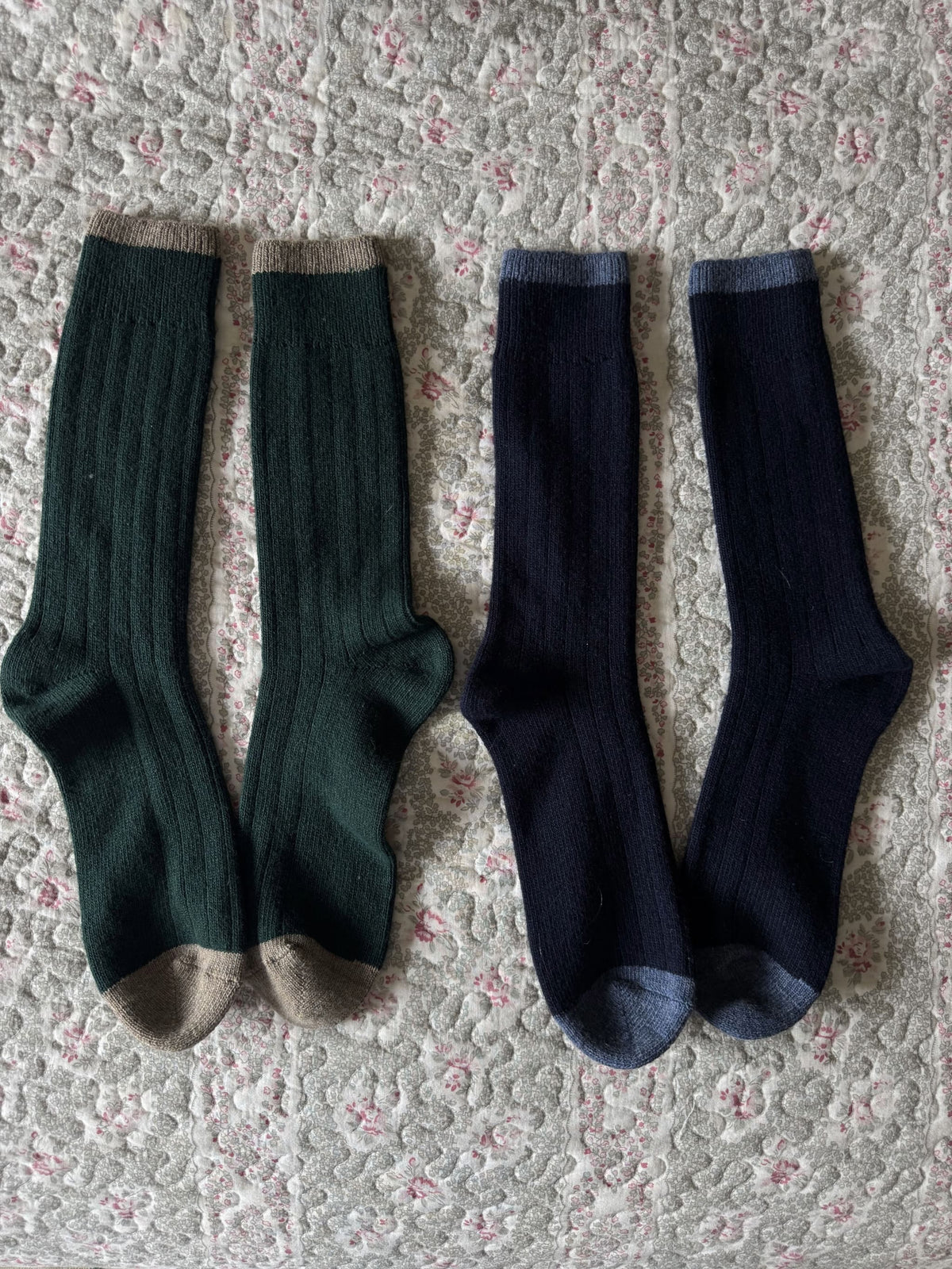 Stowey Navy Wool & Cashmere Socks